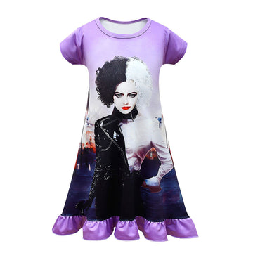 Película Cruella Niños Pijama Vestido falda Cosplay Disfraz Halloween 3D Impreso Carnaval Traje